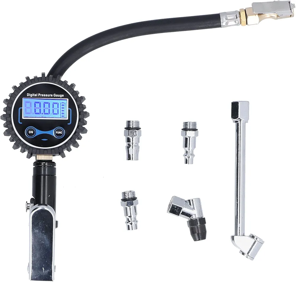 Digital Tire Inflator with Pressure Gauge, 300 PSI Air Chuck and Compressor Accessories with Rubber Hose, Air Compressor Tire Inflator Attachment, for Car/Van/Motorcycle/Dirt Bike