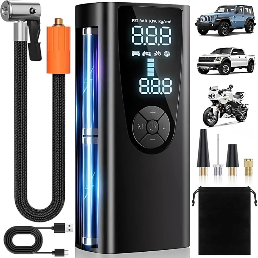 Tire Inflator Portable Air Compressor, 150PSI & 25000mAh Portable Air Pump for Car Tires, 2X Faster Inflation Bike Tire Pump with Tire Pressure Gauge, Auto Shut-off, Quick Charger, Motorcycle & Bike