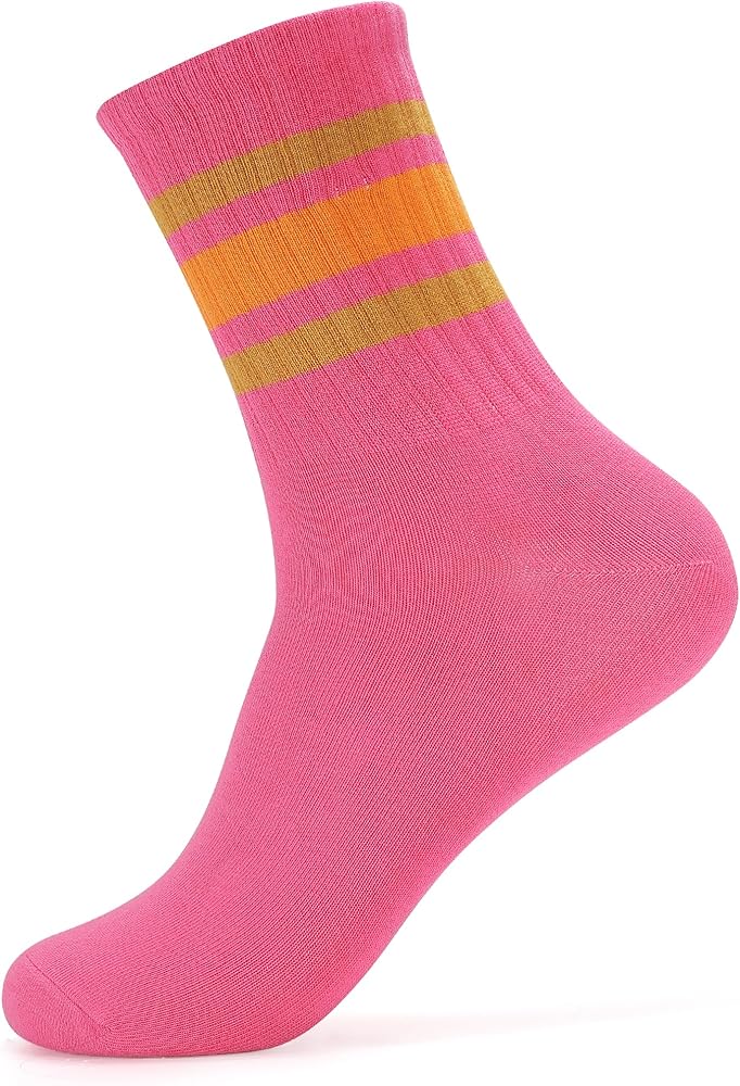 Women Tube Socks Anti Odor Crew Soft Combed Cotton Quick Dry Moisture Wicking Breathable Socks with Strips