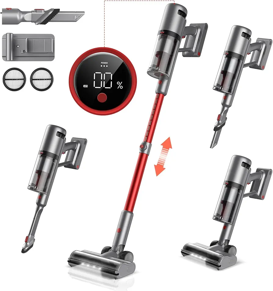 V120P Cordless Vacuum Cleaner, Cordless Vacuum up to 60Mins, 30Kpa Powerful Suction, 450W Stick Vacuum Cordless Rechargeable with 2500m-Ah Battery, Lightweight Vacuum Cleaner for Home, Pet Hair
