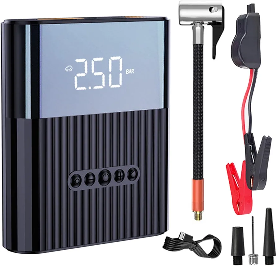 Air Compressor Portable Mini Inflator Electric Tire Pump 8800mAh with Digital LCD LED Light Power Bank Jump Starter 150 PSI for Car Bicycle Tires and Other Inflatables