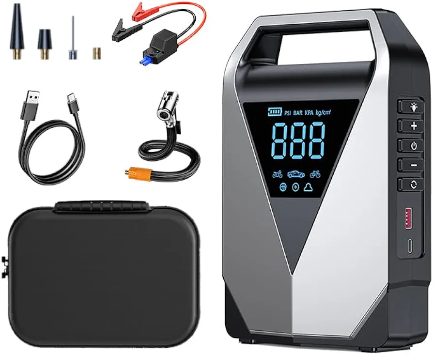 Tire Inflator Portable Air Compressor, 20000mAh Portable Tire Inflator with digital tire pressure gauge with LED light, 150PSI cordless tire inflator for car, motorcycle, bicycle, ball
