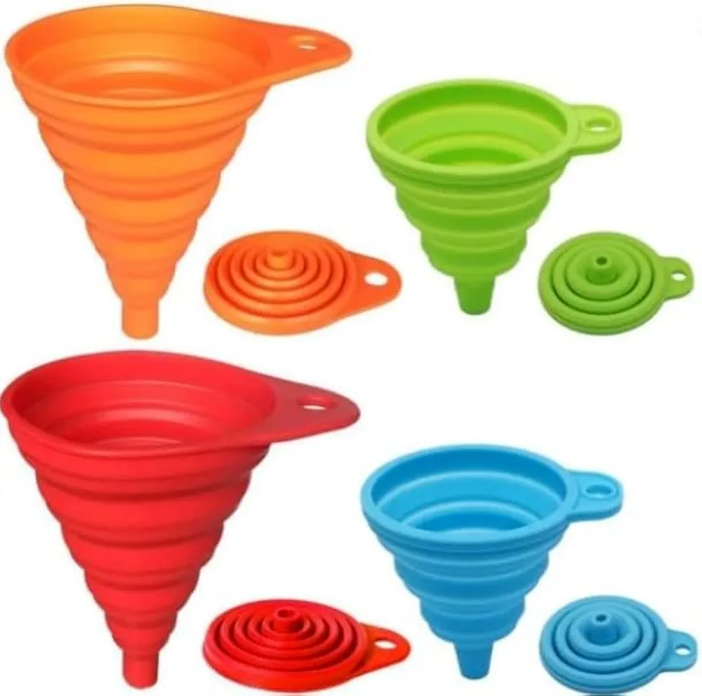 4 Pcs Colors Kitchen Funnel Set, Small and Large, Kitchen Gadgets Accessories Foldable Silicone Collapsible Funnels for Filling Water Bottle Liquid Transfer Food Grade Specialty Tools and Gadgets