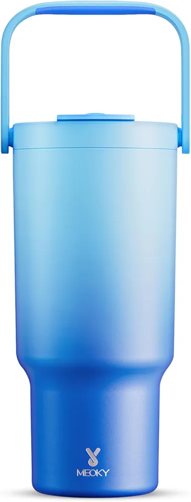 Meoky 32 oz Tumbler with Handle, Tumbler with Lid and Straw, Stainless Steel Travel Mug, 100% Leak Proof, Keeps Cold for 24 Hours, Fits in Car Cup Holder (Sky)