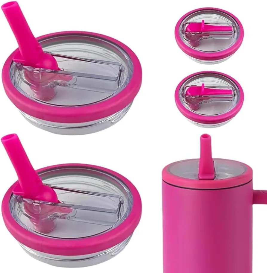 2 Pack 40 oz Tumbler Flip Straw Lid Replacement fit for Stanley Quencher, Reusable Tumbler Cover, Spill Proof Splash Resistant Tumbler Lids for Stanley Cup Traveler (Rose Red)