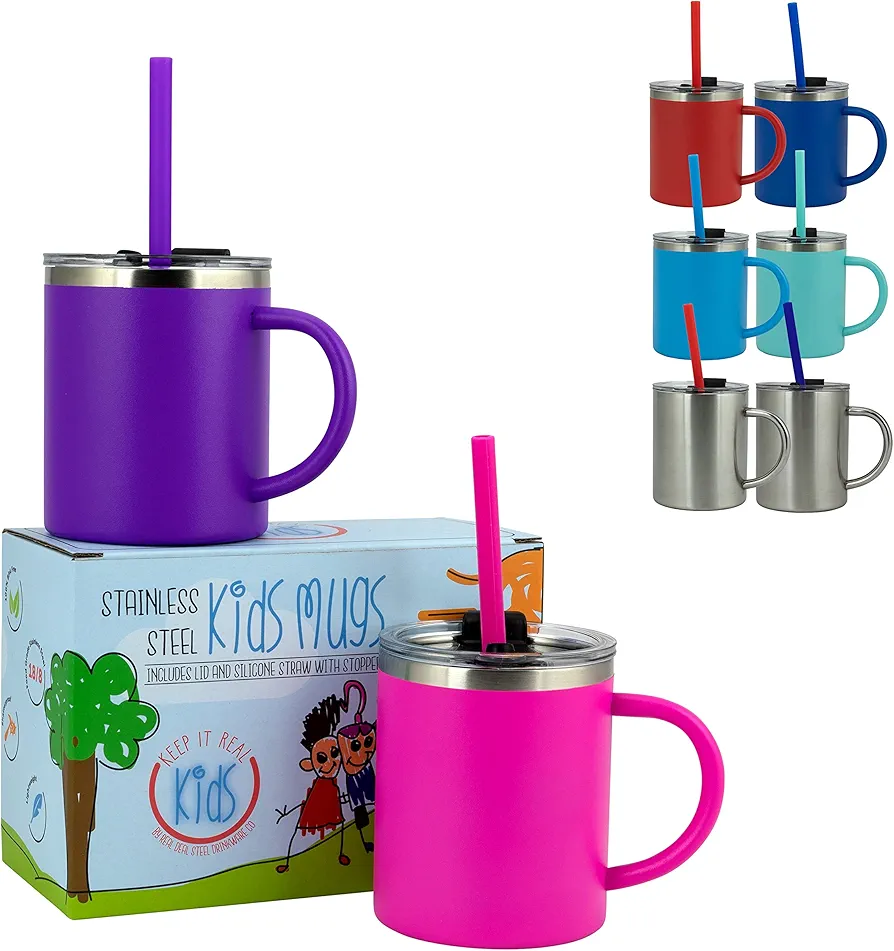 "Keep it Real Kids Mugs - 100% Lead and BPA Free Kids Coffee Mug for Hot Chocolate - Set of 2