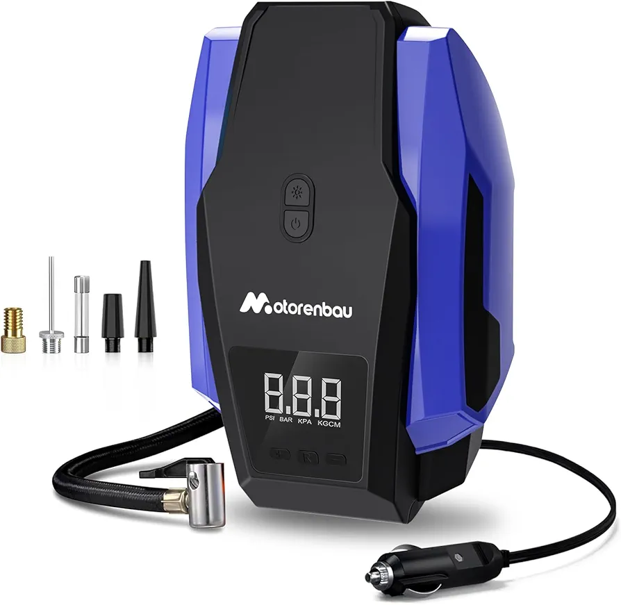 Portable Tire Inflator Air Compressor -150PSI 12V DC Auto Tire Pump,with LED Light Car Accessories Air Pressure Display for Car, SUV,basketballs,bicycles,swimming rings(Blue)