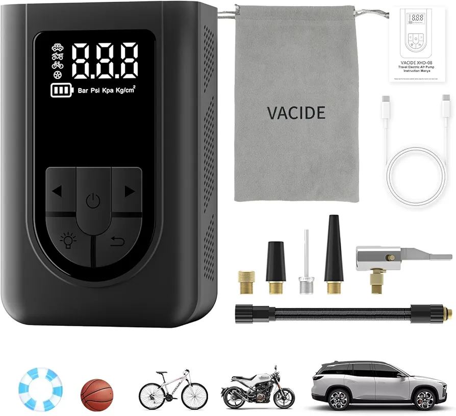 Tire Inflator Portable Air Compressor, 150PSI Portable Air Pump Suitable for Cars, Bikes, Motorcycle Tires, Balls, 3X Faster Air inflator with Pressure Detection
