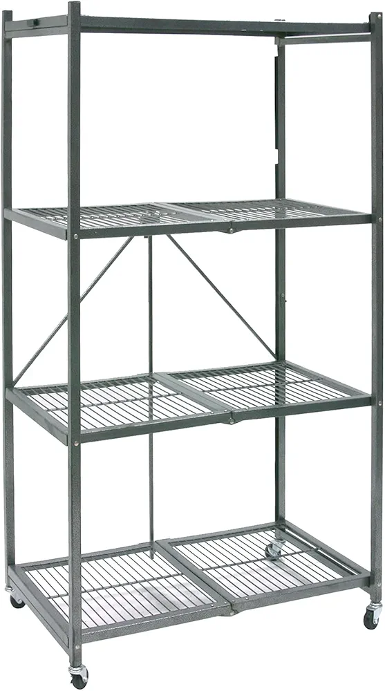 Origami 4 Tier Folding Shelves, Storage Shelving Rack Unit with Wheels, Gray