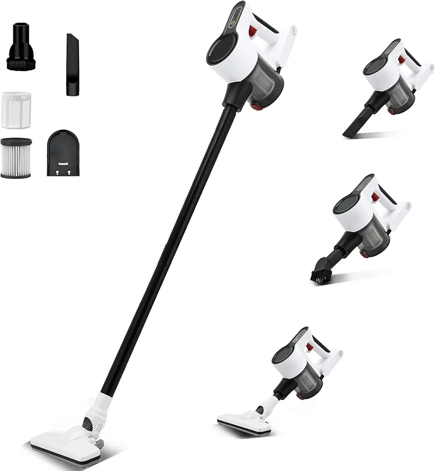 Cordless Stick Vacuum Cleaner, 6-in-1 Lightweight Stick Vacuum w/Powerful Brushless Motor & Led Display, Portable Wireless Rechargable Vacuum (Beige)