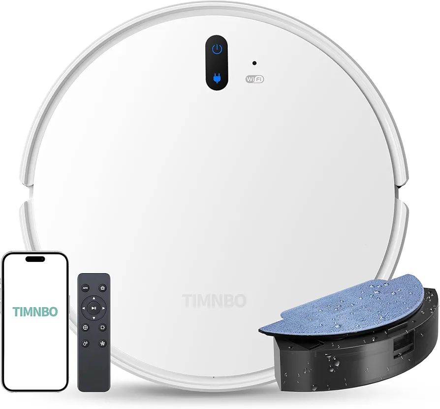 Robot Vacuum and Mop, 3000Pa Strong Suction Robot Vacuum Cleaner, 2 in 1 Slim Robot Cleaner, Self-Charging Robotic Vacuum with Voice/APP/Remote Control for Hard Floor, Pet Hair, Low-Pile Carpet