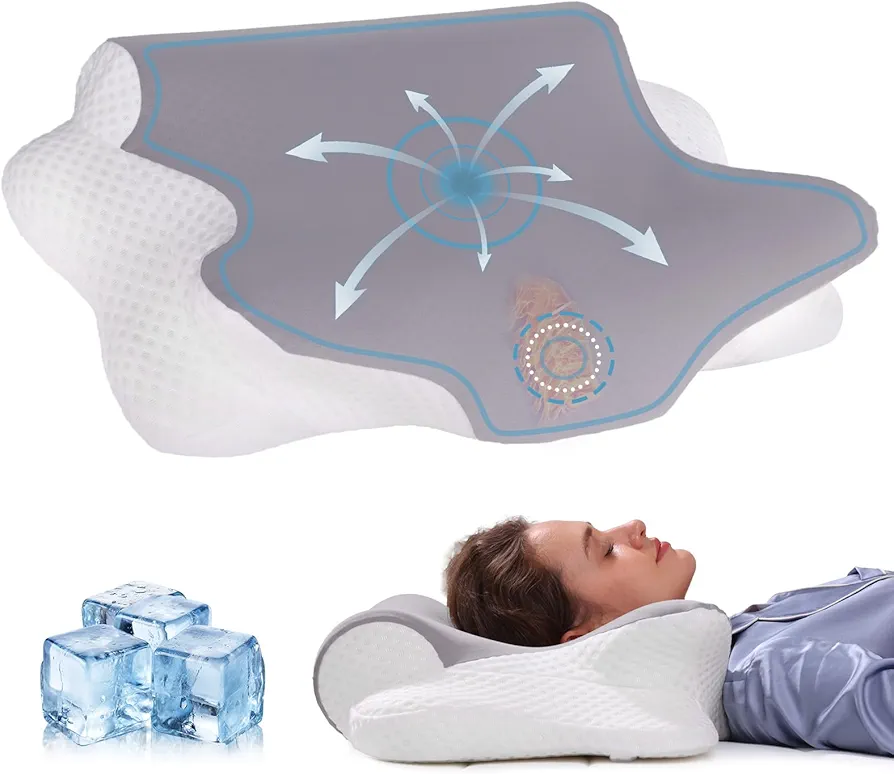 Cervical Neck Pillow for Pain Relief, Ergonomic Orthopedic Pillow for Sleeping, Memory Foam Neck Support Pillow for Neck and Shoulder Pain, Contour Pillow for Stomach, Back, and Side Sleepers