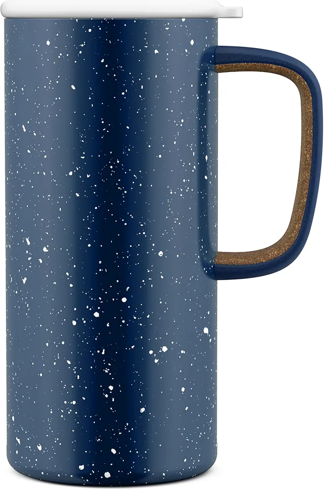 Ello Campy Vacuum Insulated Travel Mug with Leak-Proof Slider Lid and Comfy Carry Handle, Perfect for Coffee or Tea, BPA Free, Xavier Navy, 18oz