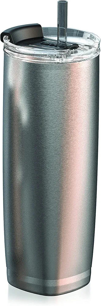 asobu Recycled Aqualina Stainless Steel Insulated Water Bottle with Interchangeable Hot and Cold Lid and Built in Straw (Silver)