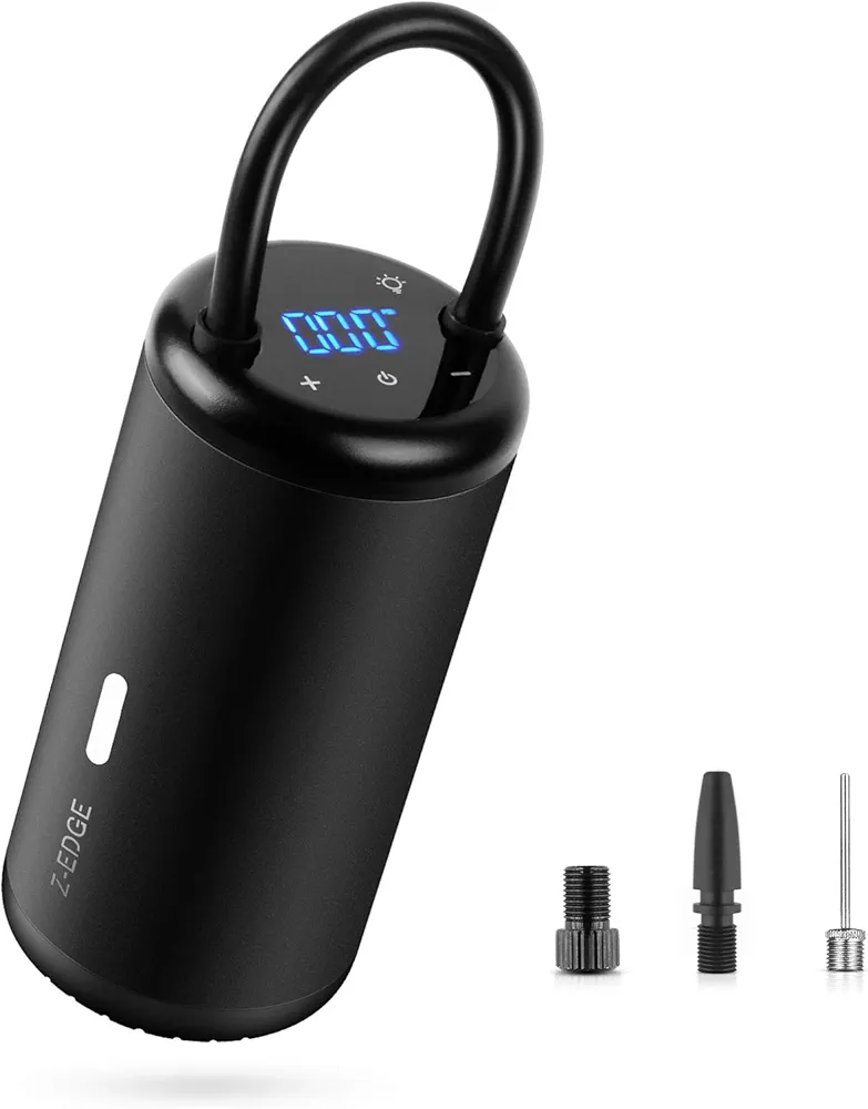 Z-Edge Portable Tire Inflator, Bike Pump Air Compressor Inflater, Air Pump with Digital Pressure Gauge (Black)