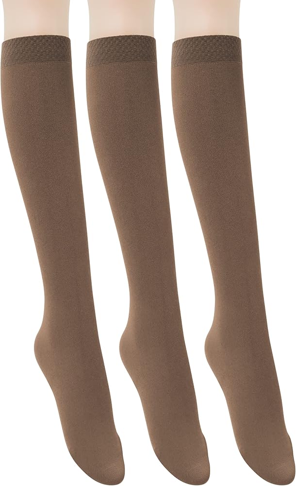 CUTIE MANGO Opaque Fleece Tights Knee High Thick Stockings 250Denier Winter Spandex Trouser Socks Light Compression