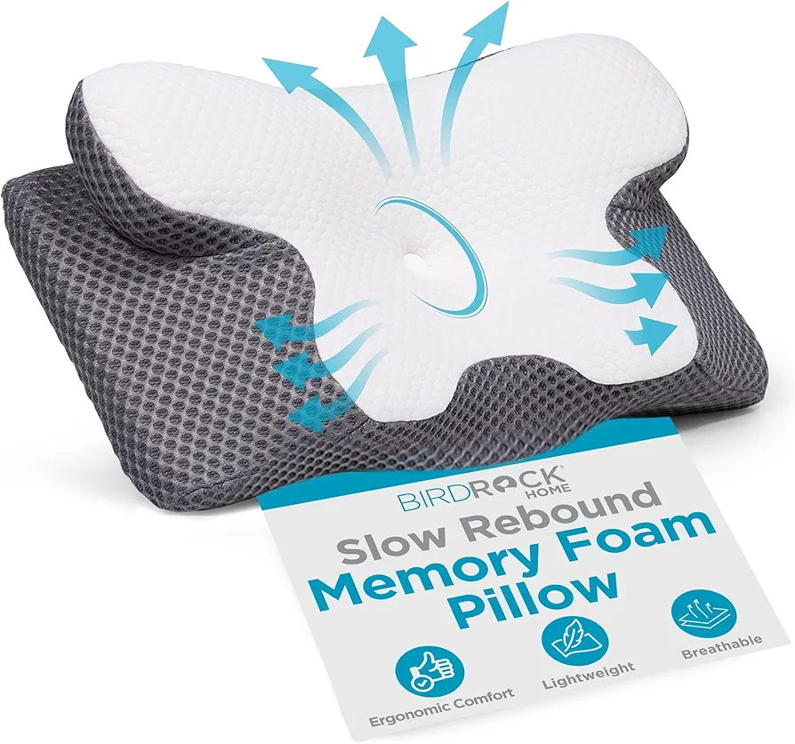 BIRDROCK HOME Cervical Pillow for Neck & Shoulder Pain Relief | Ergonomic Contour Memory Foam Support for Spine, Side, Back | Stomach Sleepers | Sleep & Dream Deep w/Contoured Pillow | White