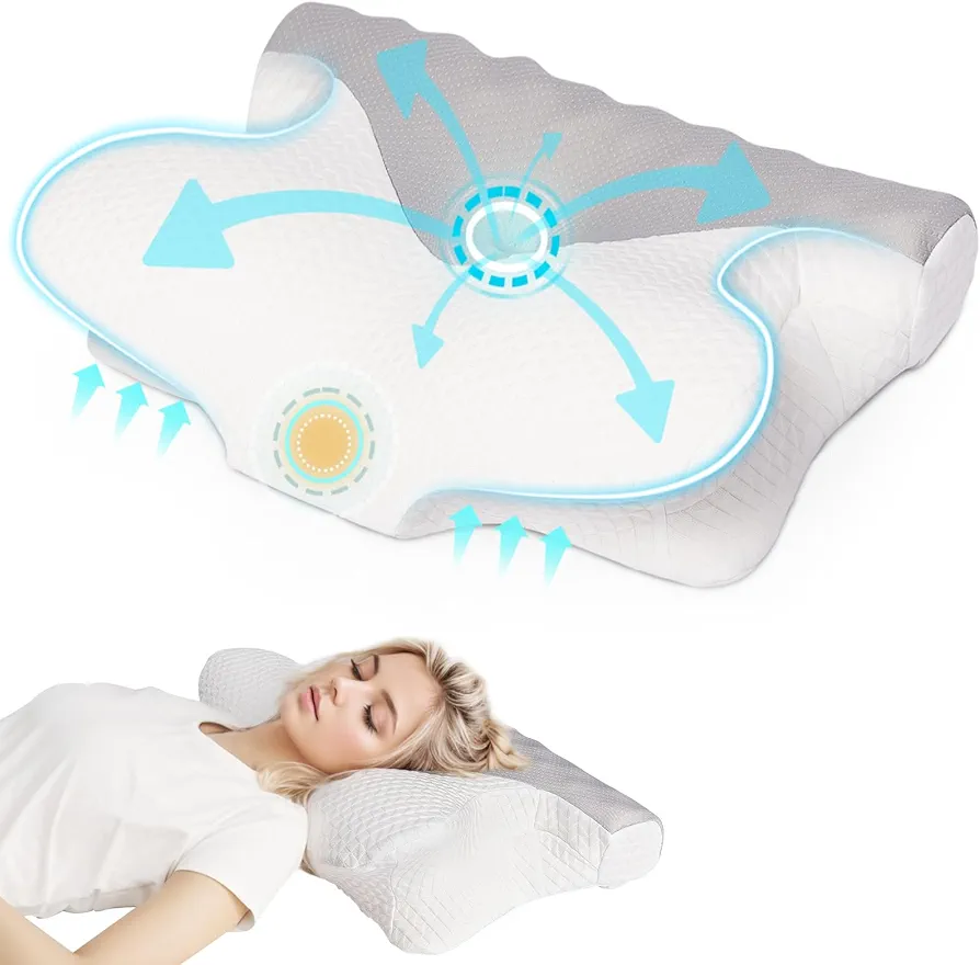 Cervical Neck Pillow - Pillow for Neck Pain Relief, Ergonomic Neck Pillow Adjustable Orthopedic Bed Pillow for Side Back Stomach Sleeper with Memory Foam
