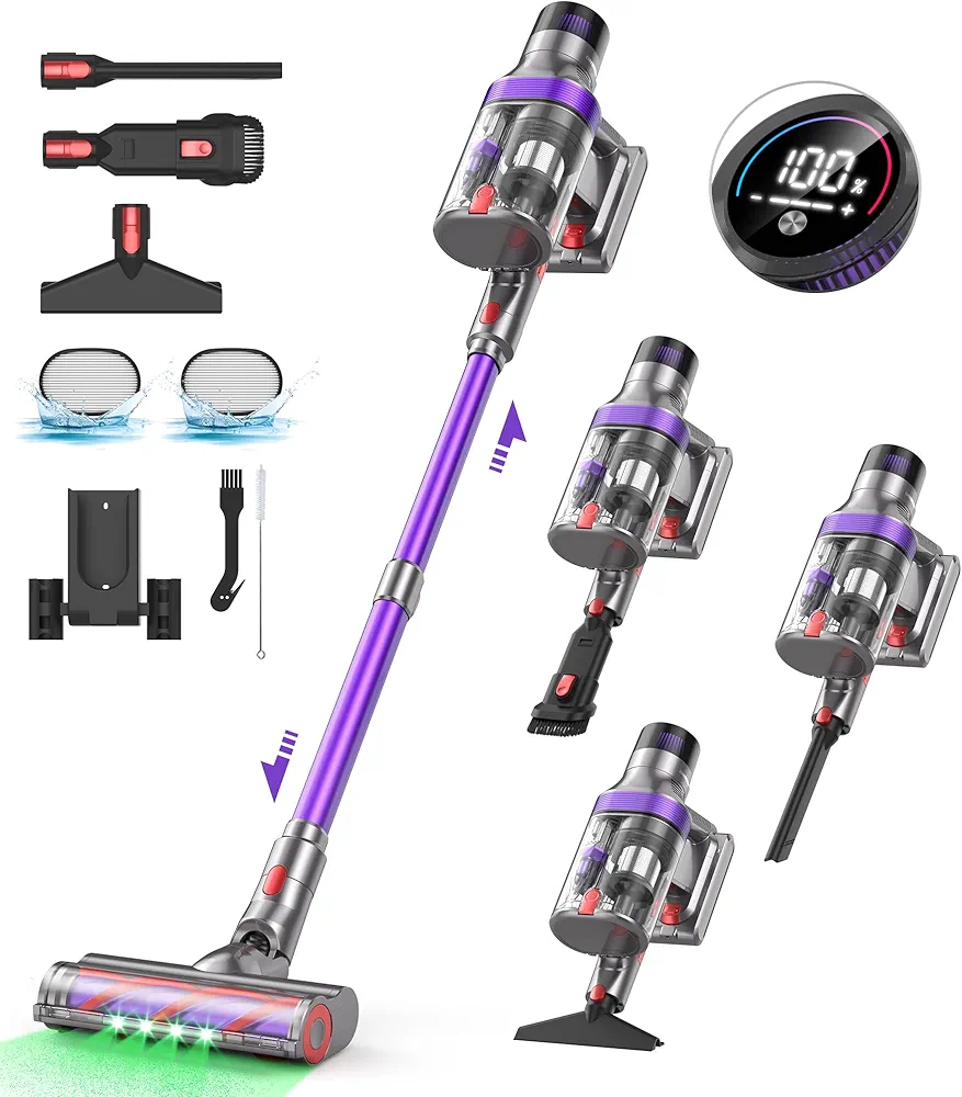 Cordless Vacuum Cleaner for Home,65Mins/580W/45Kpa Powerful Suction Cordless Vacuum,Self-Standing Cordless Stick Vacuum Cleaner,Portable 2L Cups Anti-tangle Vacuum Pro for Pet Hair Hardwood Carpet Car