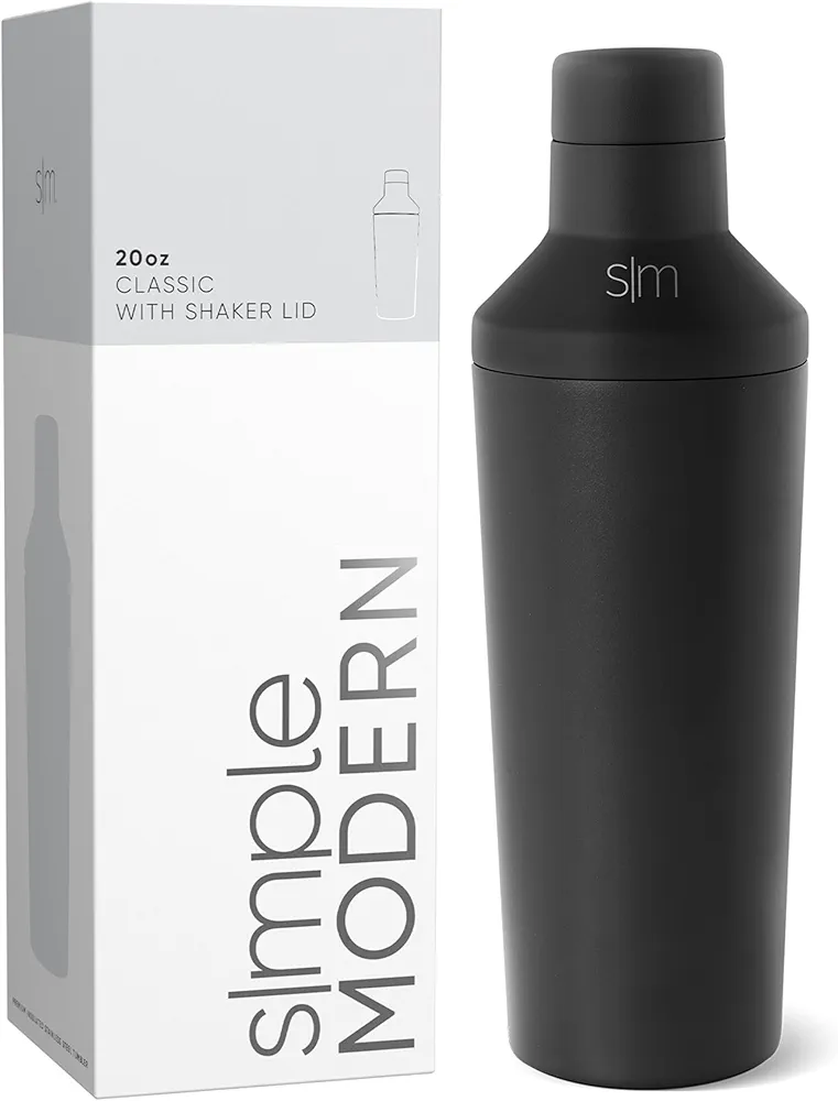 Simple Modern Cocktail Shaker Gift Set with Jigger Lid | Insulated Boston Martini Mixer Stainless Steel Christmas Gifts for Men Women | Compatible with Classic Tumbler Collection | Midnight Black