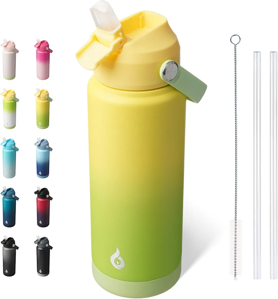 BJPKPK Water Bottle with Straw Lid, 24oz Vacuum Insulated Water Bottles, Metal Stainless Steel Water Bottle for Sports, Travel, BPA Free Leak Proof Thermos, Cups, Flasks, Tumblers,Fresh Green