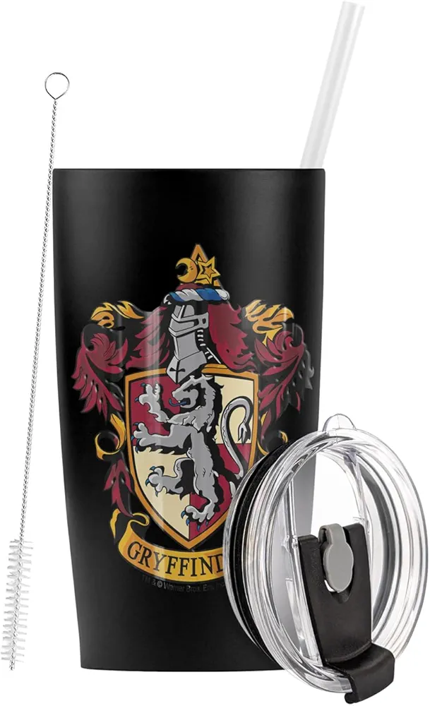 LOGOVISION Harry Potter Gryffindor House Crest Stainless Steel Tumbler with Straw and Flip Lid 20 oz, Vacuum Insulated & Double Wall with Leakproof Dual Lid | Great for Iced Coffee and Hot Beverage
