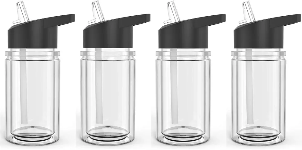 Set of 4 Double Wall Kids Sport Water Bottle 10 Oz, Shatter-resistant (Clear)