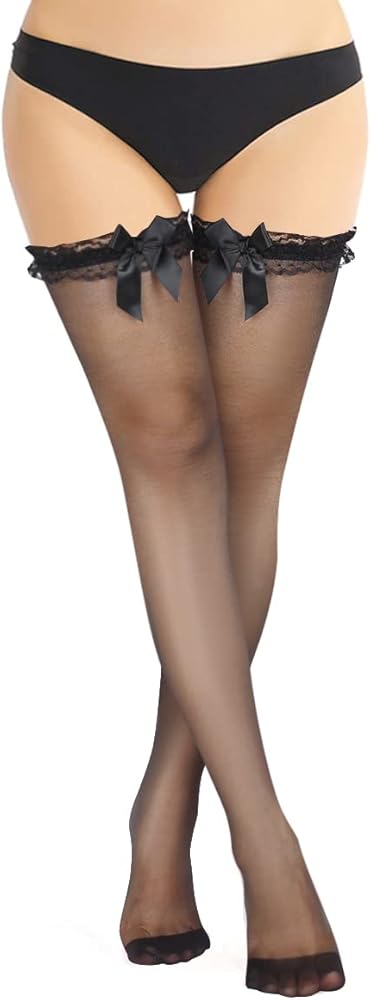 Benefeet Sox Womens Sexy Sheer Silk Thigh High Stockings Lace Top 20D Nylon Thin Long Socks Shimmery Stay Up Pantyhose Tights