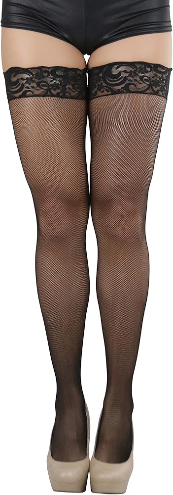 ToBeInStyle Women's Wide Floral Lace Fishnet Thigh Hi Stockings