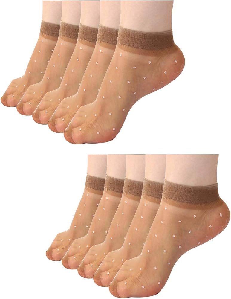uxcell Women Stretchy Socks Elastic Sheer Dots Pattern Lightweight Ankle Socks 10 Pairs
