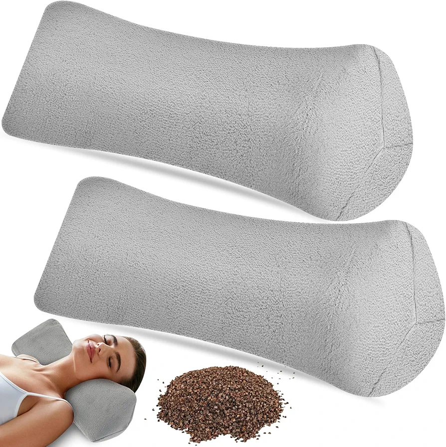 2 Pcs Buckwheat Neck Pillows 15 x 6 Inches Buckwheat Cervical Neck Roll Pillow Buckwheat Hulls Pillows with Washable Cover for Office Lunch Break Sleep Spa