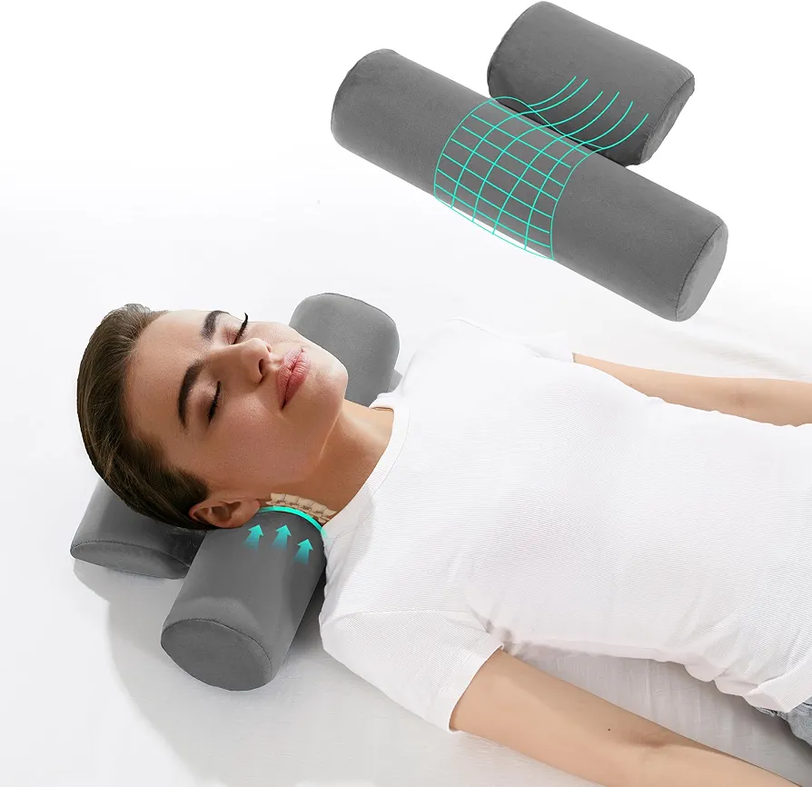 BALAPET Cervical Neck Pillow Adjustable Neck Roll Pillow for Comfortable Sleeping,Neck Support Pillow with Detachable Pad for Body Lumbar Knee Leg Relieve Muscle Tension Spine Alignment(Gray)