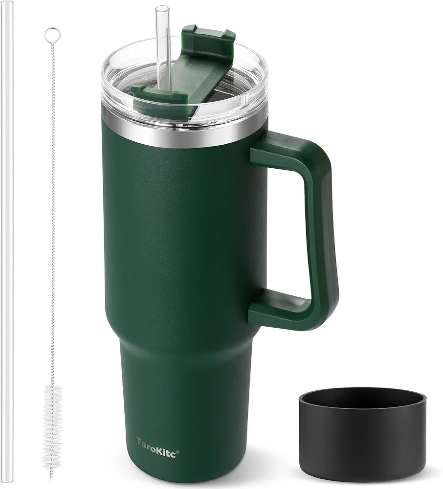 40 oz Tumbler with Handle | Stainless Steel Insulated Tumblers with Lids and Straw | Insulated Travel Mug Iced Coffee Cup | Keeps Cold for 34 Hours | Dishwasher Safe, BPA Free | Sage Green