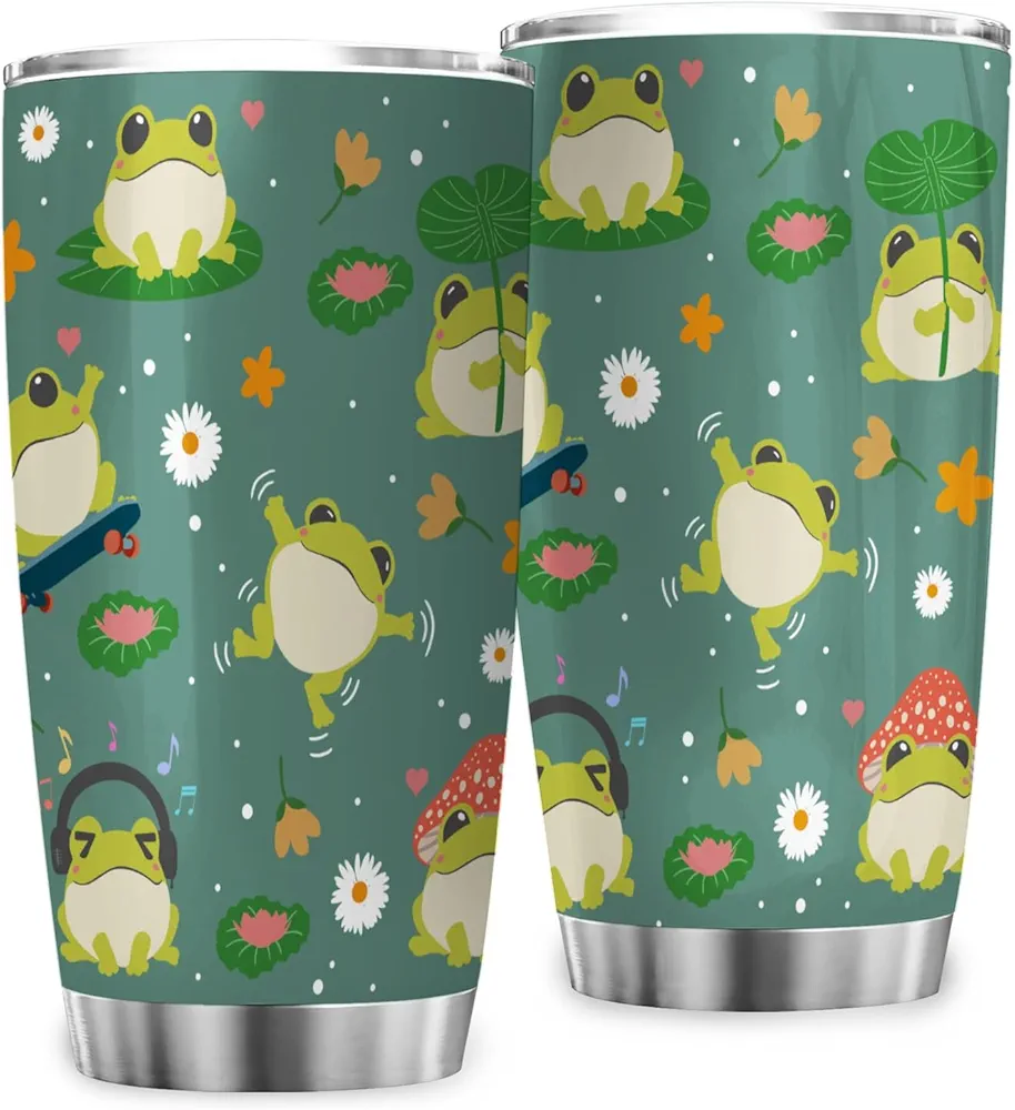 Frogs Tumbler With Flip Lid,Stainless Steel Frogs Coffee Cups,Insulated Travel Tumbler for Hot and Cold Drinks,Travel Mug for Hiking Camping Office Coffee Cups Frogs 20oz