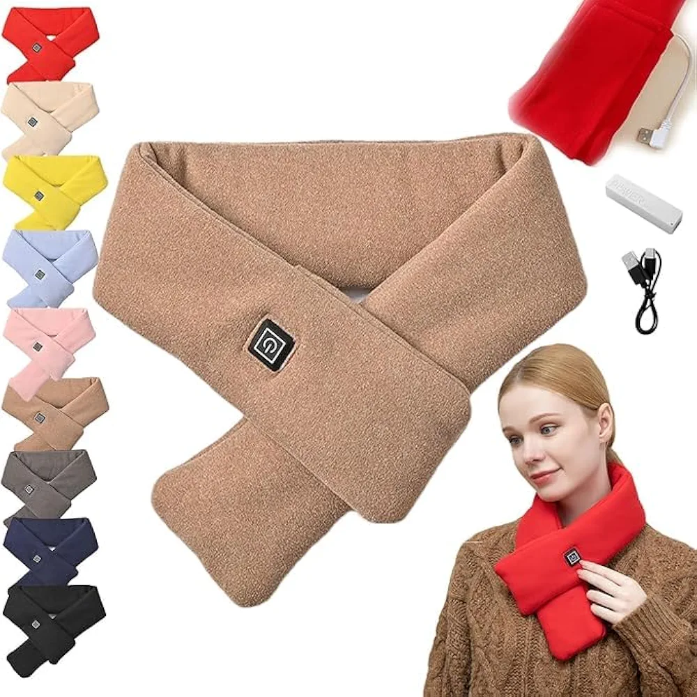 Brylony Electric Heating Scarf,Intelligent Electric Heating Scarf,Sigmakin Heating Scarf,USB Charging Heated Neck Wrap,Portable Neck Warmer for Women Men,Neck Heating Pad for Pain Relief (Brown)