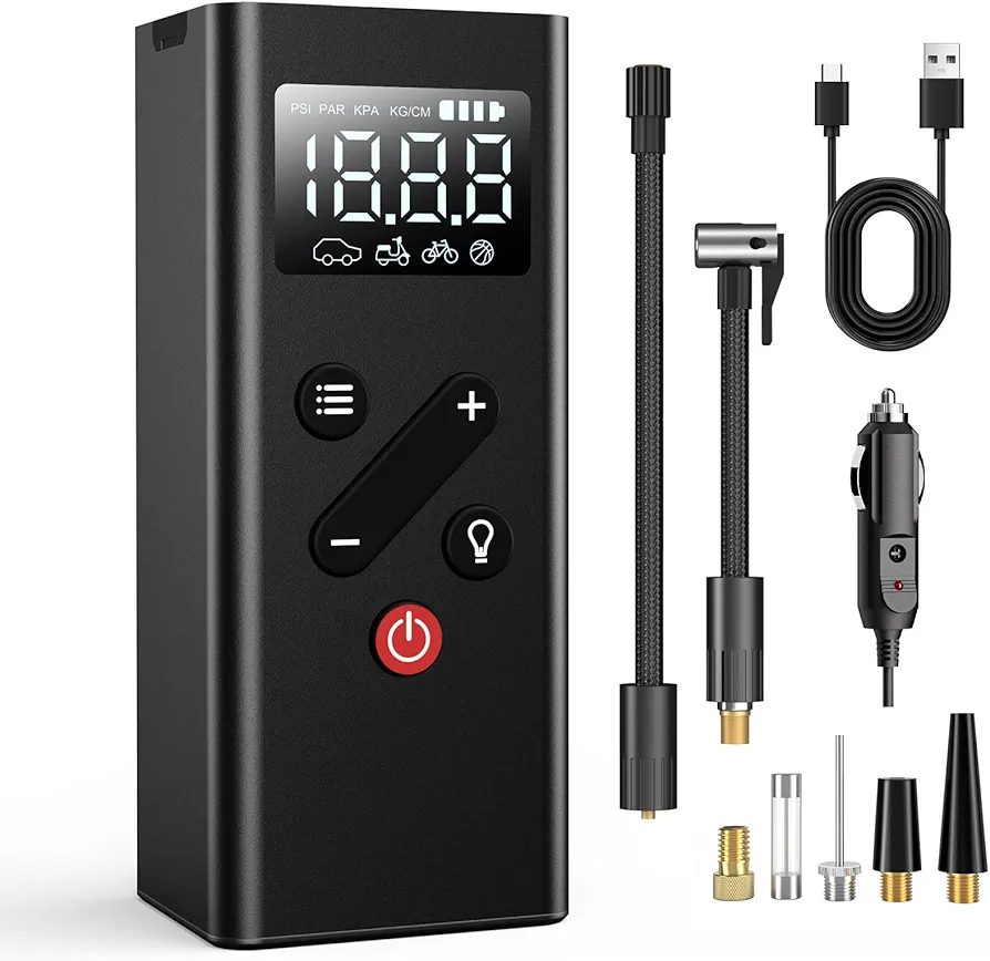 Tire Inflator Portable Air Compressor - Mini Electric Cordless Air Pump with Smart Digital Pressure Gauge & LED Light for Car, Bike, Motorcycle, Balls, Pool Floats, 150 PSI