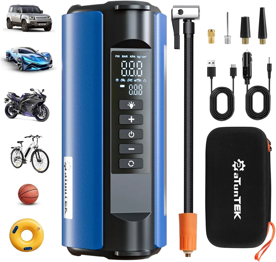 Tire Inflator Portable Air Compressor, 18000mAh & 12V DC Air Pump for Car Tires, 150PSI Portable Tire Pump with Pressure Gauge for Car, Bike, Motorcycle, Ball