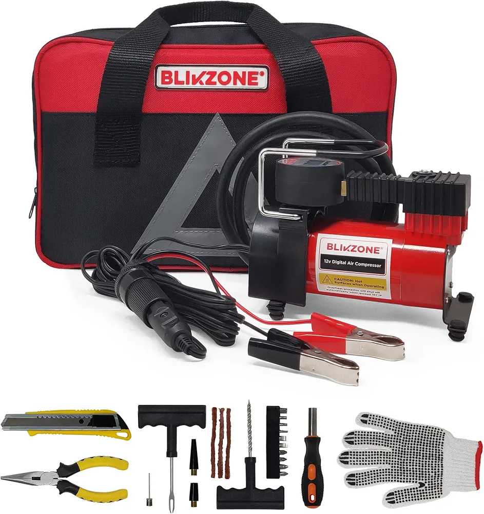 Portable Tire Inflator, Flat Tire Repair Kit & Car Air Compressor Tire Inflator with Digital LCD Display, Auto Shut-Off, 12v air compressor, 120 PSI, 25 LPM