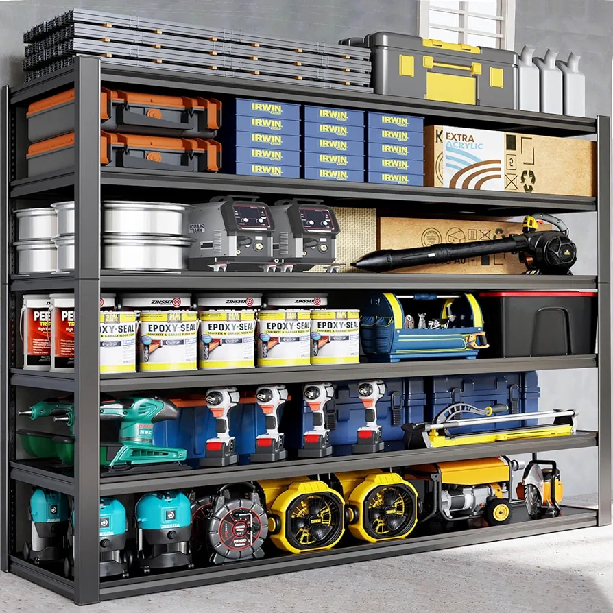 60" W Heavy Duty Garage Shelving, 6 Tier Garage Storage Shelves, Adjustable Industrial Shelving Unit, Commercial Metal Shelf Rack for Warehouse, Pantry, School, Shop