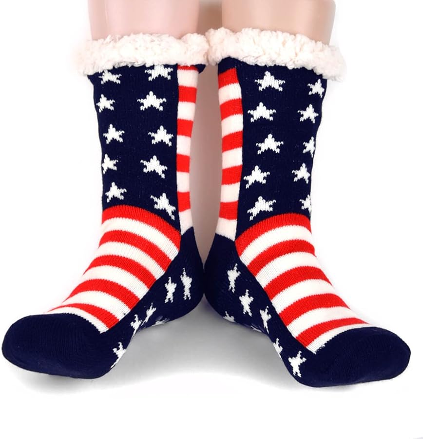 Spotlight Hosiery Winter Warm Plush Sherpa Fleece Lined Non-Skid Non Slip Slipper Socks for Women Cold Weather