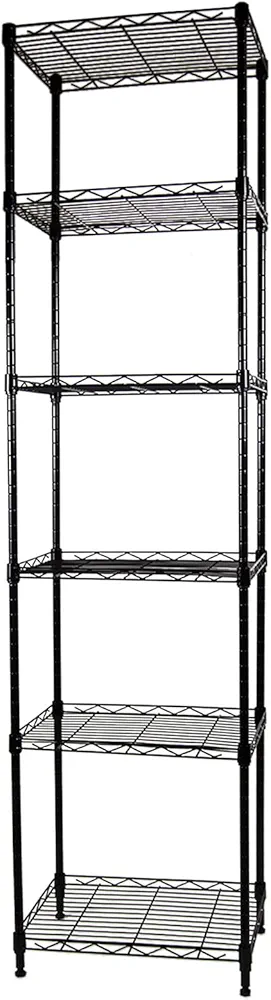 6-Tier Wire Shelving Adjustable Shelves Unit Metal Storage Rack for Laundry Bathroom Kitchen Pantry Closet Organization (Black, 16.6" L x 11.4" W x 64.6" H)