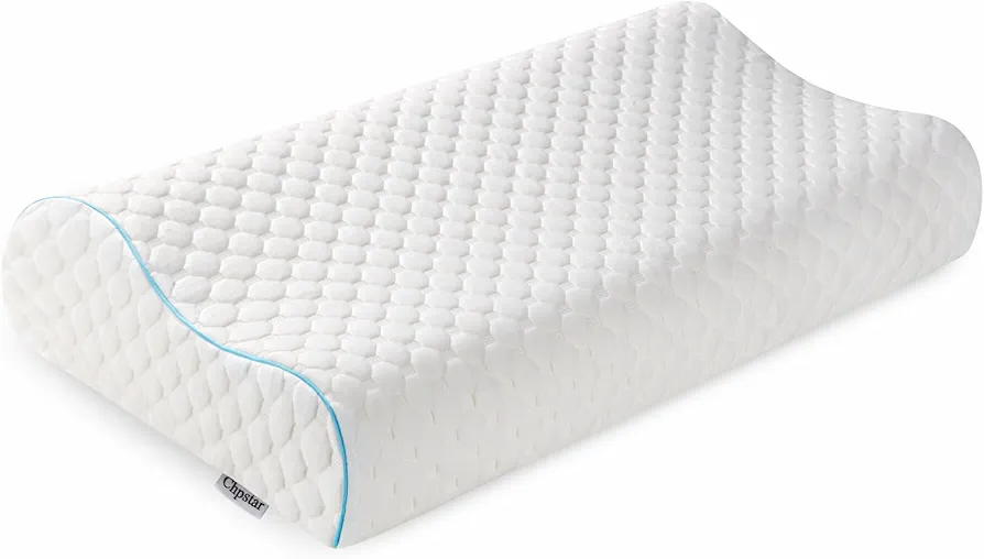 Memory Foam Pillow, Neck Bed Contour Pillow for Sleeping, Ergonomic Orthopedic Cervical Pillow for Side Back Stomach Sleeper, Queen,Firm,White