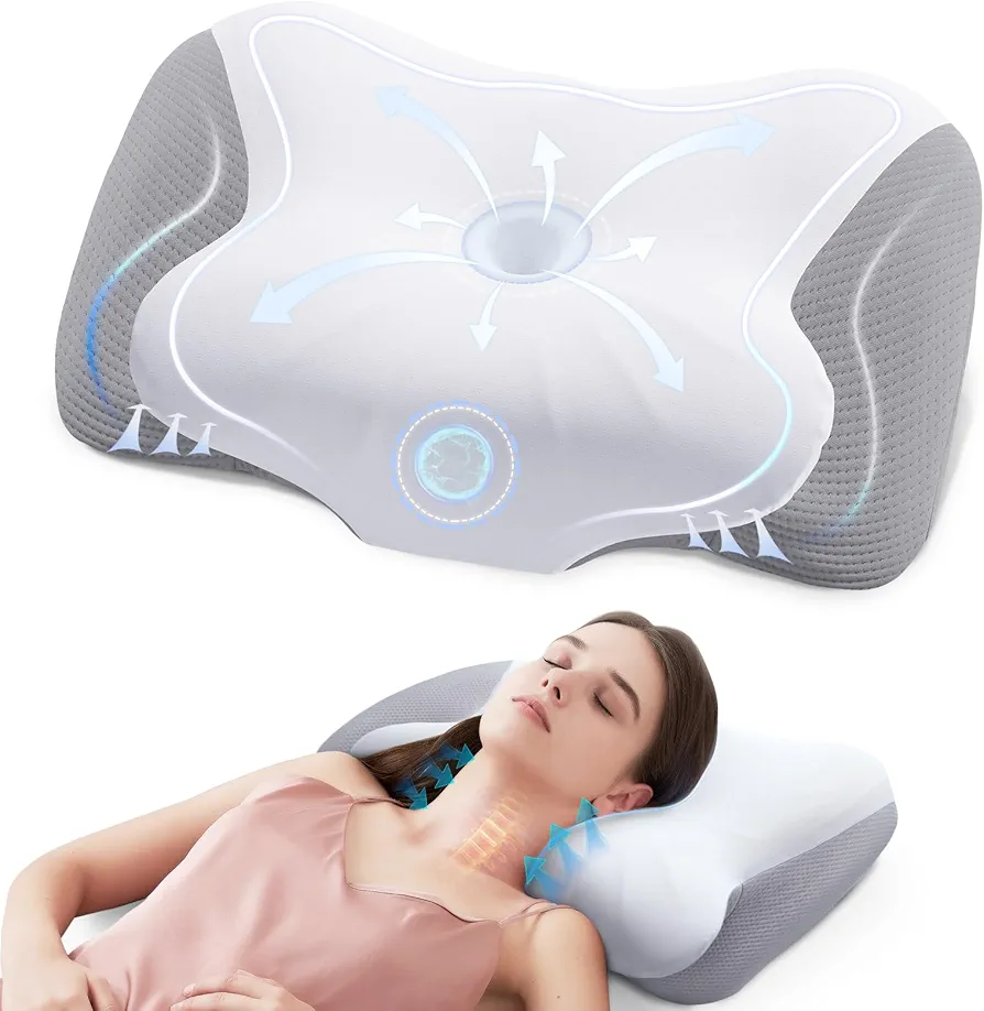 Ultra Pain Relief Cooling Contour Pillow for Neck Support, Odorless Ergonomic Memory Foam Cervical Pillows for Cozy Sleeping, Orthopedic Bed Pillow for Side Back Stomach Sleeper (Gray)