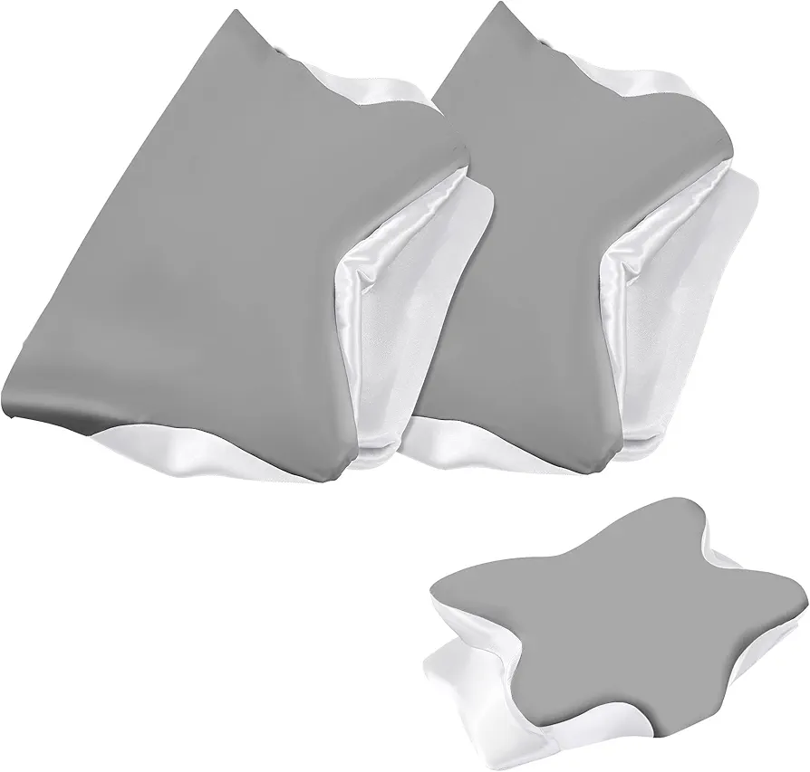 2 Pcs Satin Cervical Pillow Case,Pillowcase for Cervical Pillow,Ergonomic Pillow Case,Cover ONLY (Light Gray)
