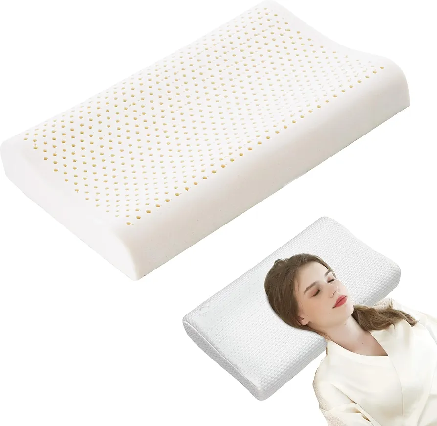 100% Natural Latex Pillow,Soft Latex Pillow with Comfort Pillowcase,Ergonomic Odorless Latex Cervical Pillow for Side, Back, and Stomach Sleeper (Large)