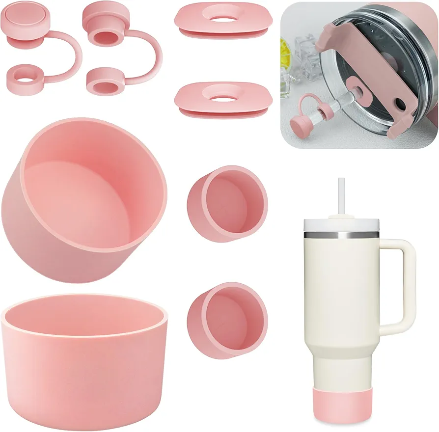 8PCS Cup Accessories Set for Stanley Cup H2.0, Including 2 Pcs Straw Cover Cap for 9-10 mm Straw, 4 Silicone Spill Proof topper, 2 Pcs Silicone Boot for Stanley 40 oz 30 oz 20 oz Tumbler with handle