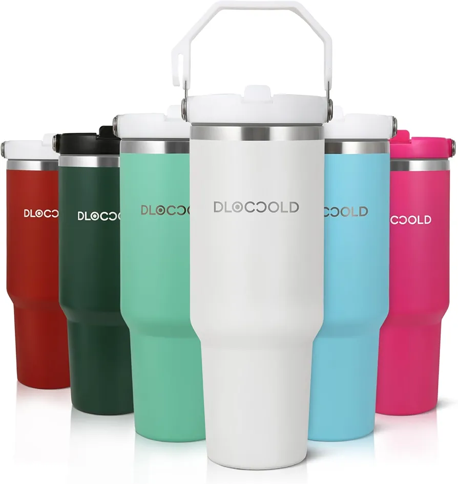 DLOCCOLD 40 oz Tumbler with Flip Straw & Handle,Stainless Steel Leak Proof Tumbler,Double Walled Insulated Water Bottle,Reusable Cup, Portable Travel Mug Fit in Cup holder