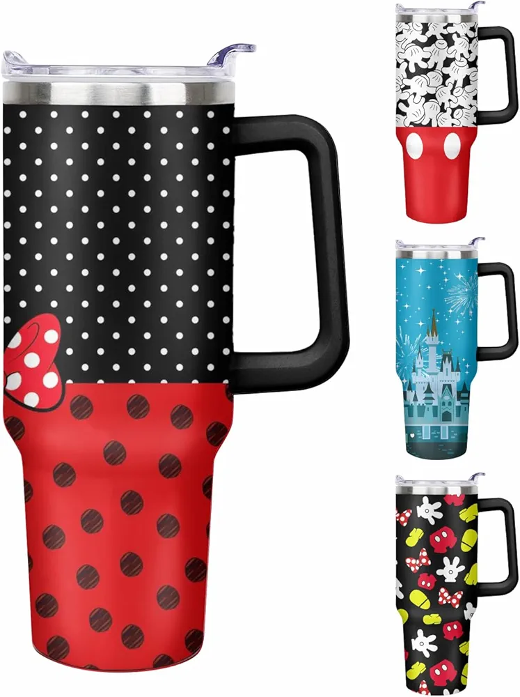 Cute Cartoon Mouse 40 oz Tumbler with Handle and Straw Lid Gift for Boy Girl Water Bottle Travel Cup for Car Drink Cold and Hot Stainless Steel Double Wall Insulated Coffee Mug (bow tie)