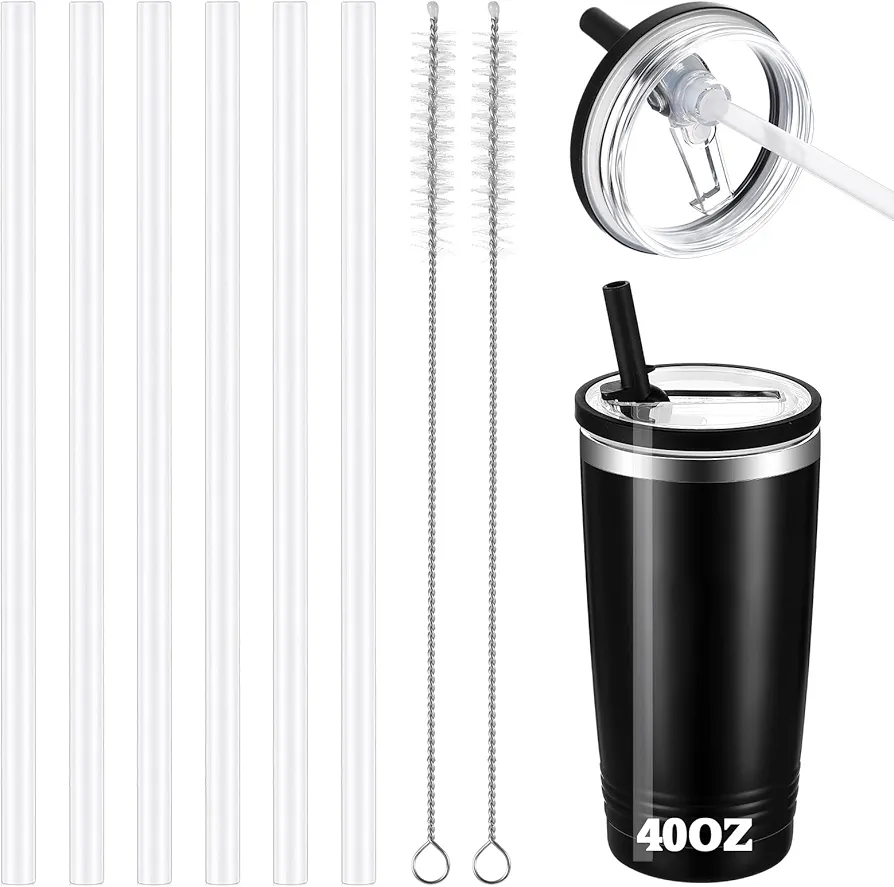 Baderke 6 Pcs 40 oz Replacement Straws for 40 oz Tumbler Flip Straw Lid 8.27 Inch PE Straws with Straw Brush Flip Straw Lid for 40 oz Tumbler Flip Straw Lid