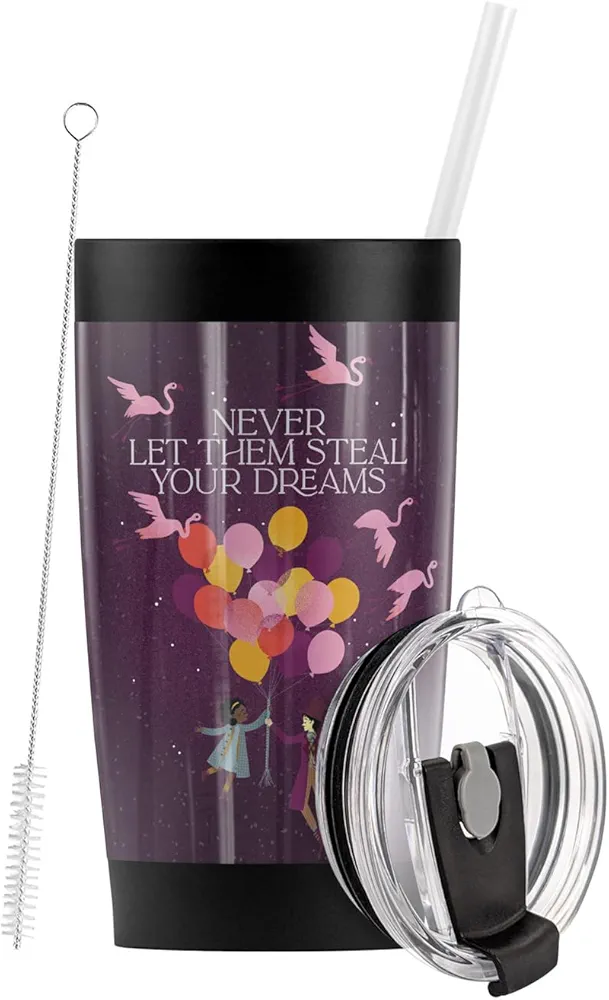 Wonka (2023) OFFICIAL Dreams Stainless Steel Tumbler with Straw and Flip Lid 20 oz Travel Mug/Cup, Vacuum Insulated & Double Wall with Leakproof Dual Lid